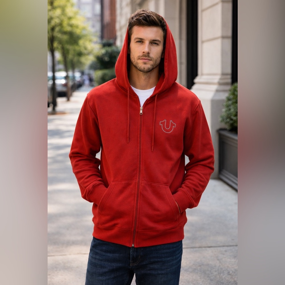 NEW True Religion Men’s Burnt Rust Zip-Up Hoodie